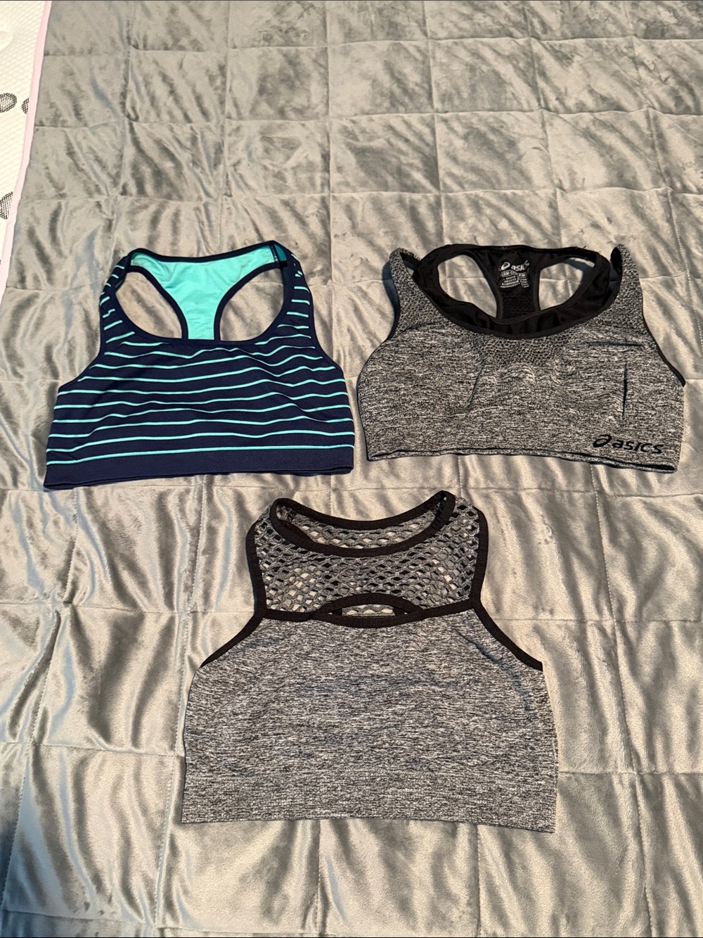 Navy Striped & Heather Gray Women's Sports Bra Trio